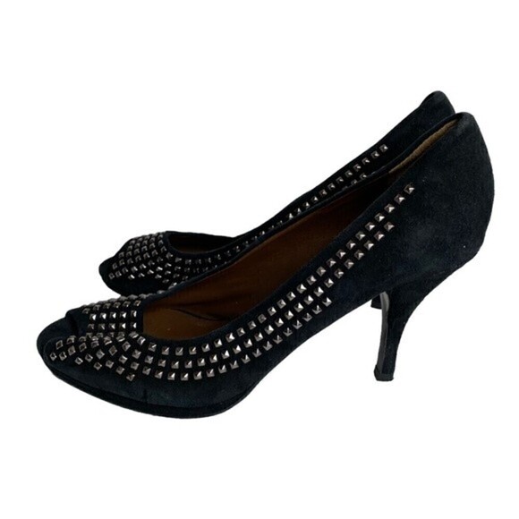 ZARA Black Studded Peep Toe Heels Size 41 - Picture 2 of 7